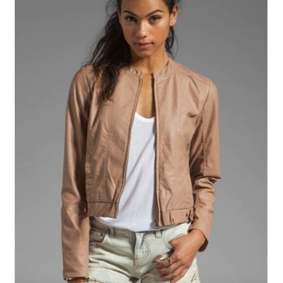 Jack BB Dakota Lenon Quilted Moto Jacket Blush L - Picture 1 of 10